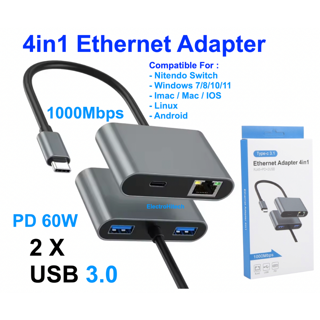 USB C to  Ethernet Adaptor RJ45 LAN Ethernet 1000Mbps Type C to RJ45 Ethernet Gigabit Adaptor Tipe C