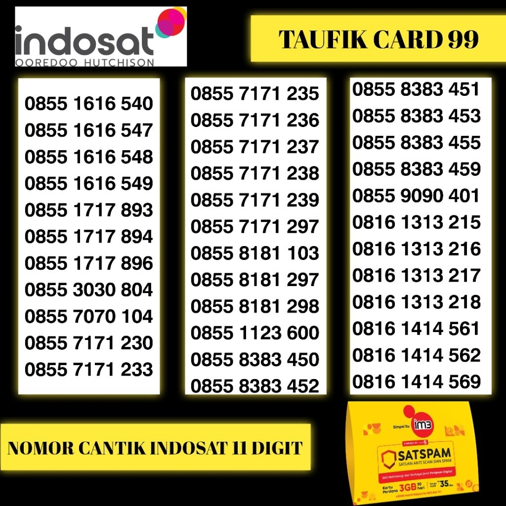 Nomor cantik Indosat 11 digit ABAB 4g prabayar