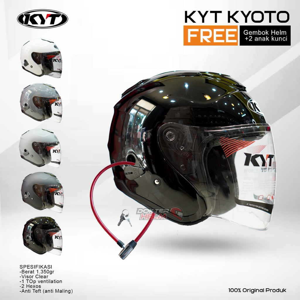 Helm KYT KYOTO 100% ORI SINGLE VISOR LENGKAP DENGAN GEMBOK HELM - Helm Half face KYT ORI GEMBOK
