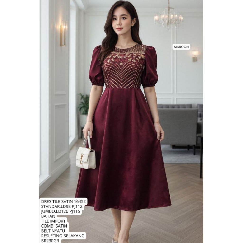 DRES TILE 16452 / DRES PESTA TILE WANITA / DRES NATAL