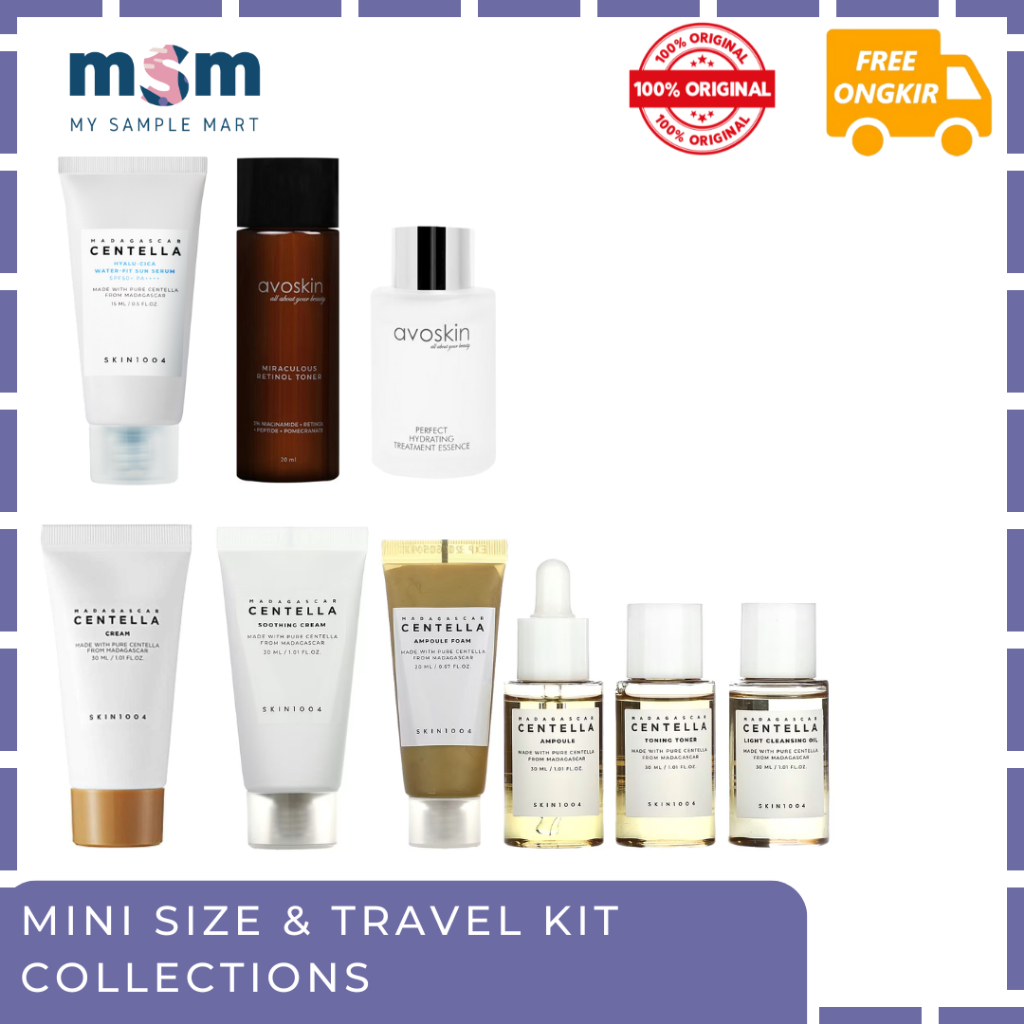 MINI SIZE & TRAVEL KIT COLLECTION SKIN1004 AVOSKIN AMPOULE TONER SOOTHING CREAM SUN SERUM SUNCREEN W
