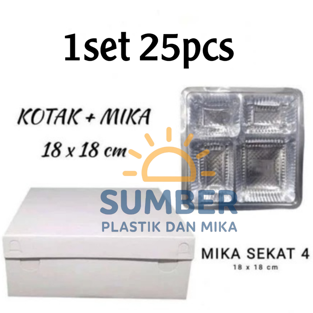 [ ISI 25 SET ] Paket Dus Lunch Box Putih Polos 18 x 18 cm Kotak Nasi Take Away 350 gsm + Mika nasi 4