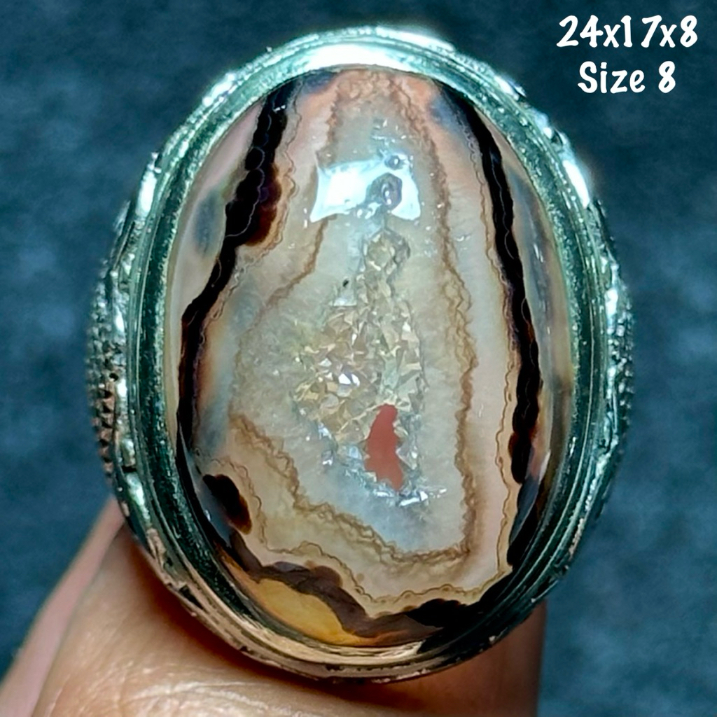 Cincin Batu Akik Natural Yaman Combong Alami Jumbo Kristal (asli alam)