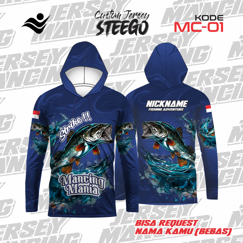 MC-01 - Jersey Mancing Custom Nama Pria Lengan Panjang Dryfit Anti UV – Baju Mancing Laut & Sungai P