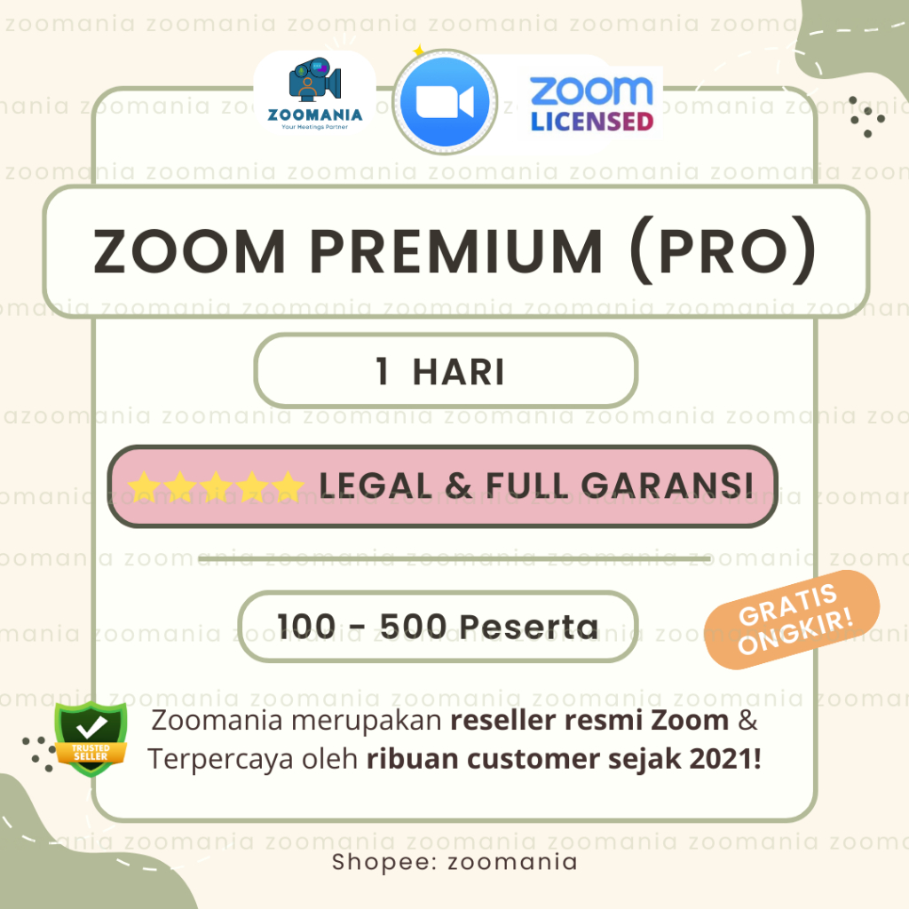 Zoom Pro 100 300 500 Peserta 1 Hari Termurah