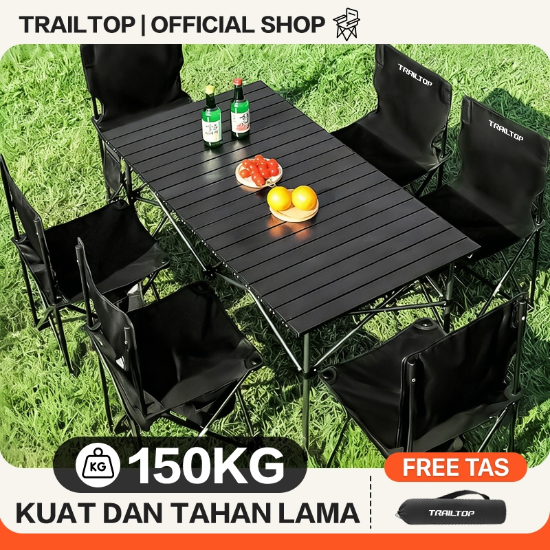 TrailTop Meja Kursi Lipat Outdoor 1 Set Beban 150kg Meja Lipat Portable Dan Kursi Lipat Camping