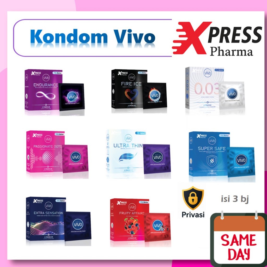 XPRESS ! Kondom Vivo Isi 3 kontrasepsi Ultra Thin Sensitif 0.03 Endurance Durex Fire Ice Pv