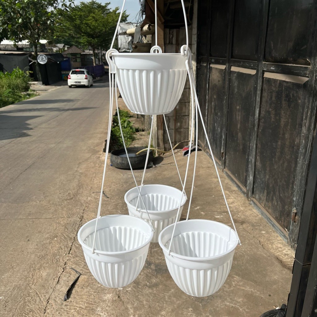 1 Lusin Pot Bunga Gantung RUPLAS PUTIH Diameter 20cm / Pot Plastik / Pot Murah / Pot Cantik / Pot Ga