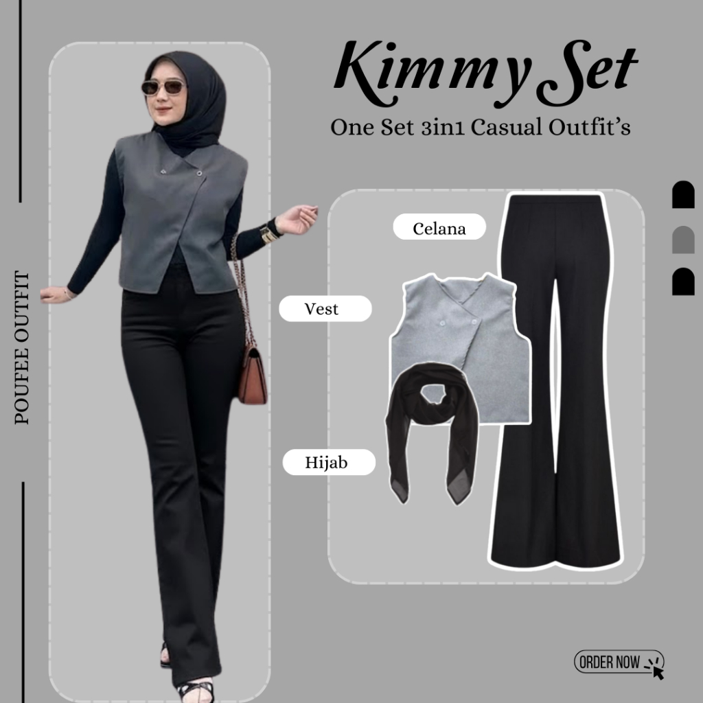 Outfit Vest 3in1 Kimmy Set (Celana Cutbray - Vest - Hijab) OOTD Casual Keren