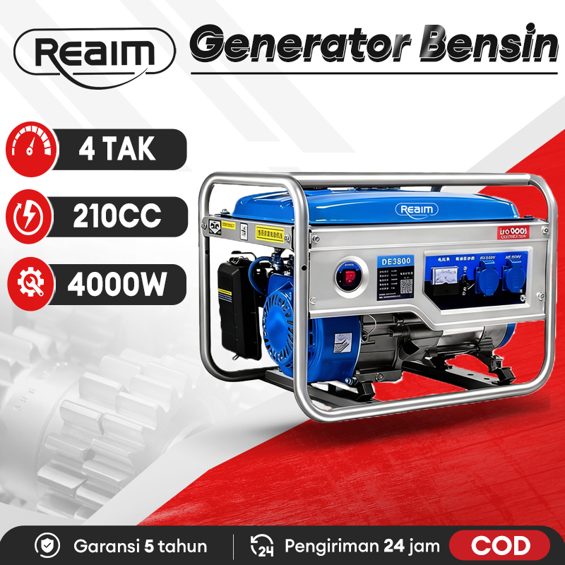 REAIM Mesin Genset  4000W Genset Portable Pembangkit Listrik 210CC Mini untuk Rumah Tangga Outdoor
