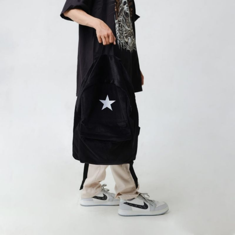 TAS PUNGGUNG STAR TAS RANSEL CORDUROY HITAM