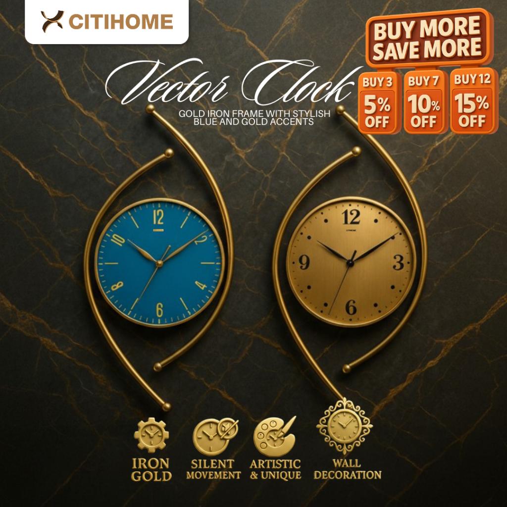 Jam Dinding Modern Iron Gold Desain Artistik dengan Silent Movement Dekorasi Interior Ruang Tamu