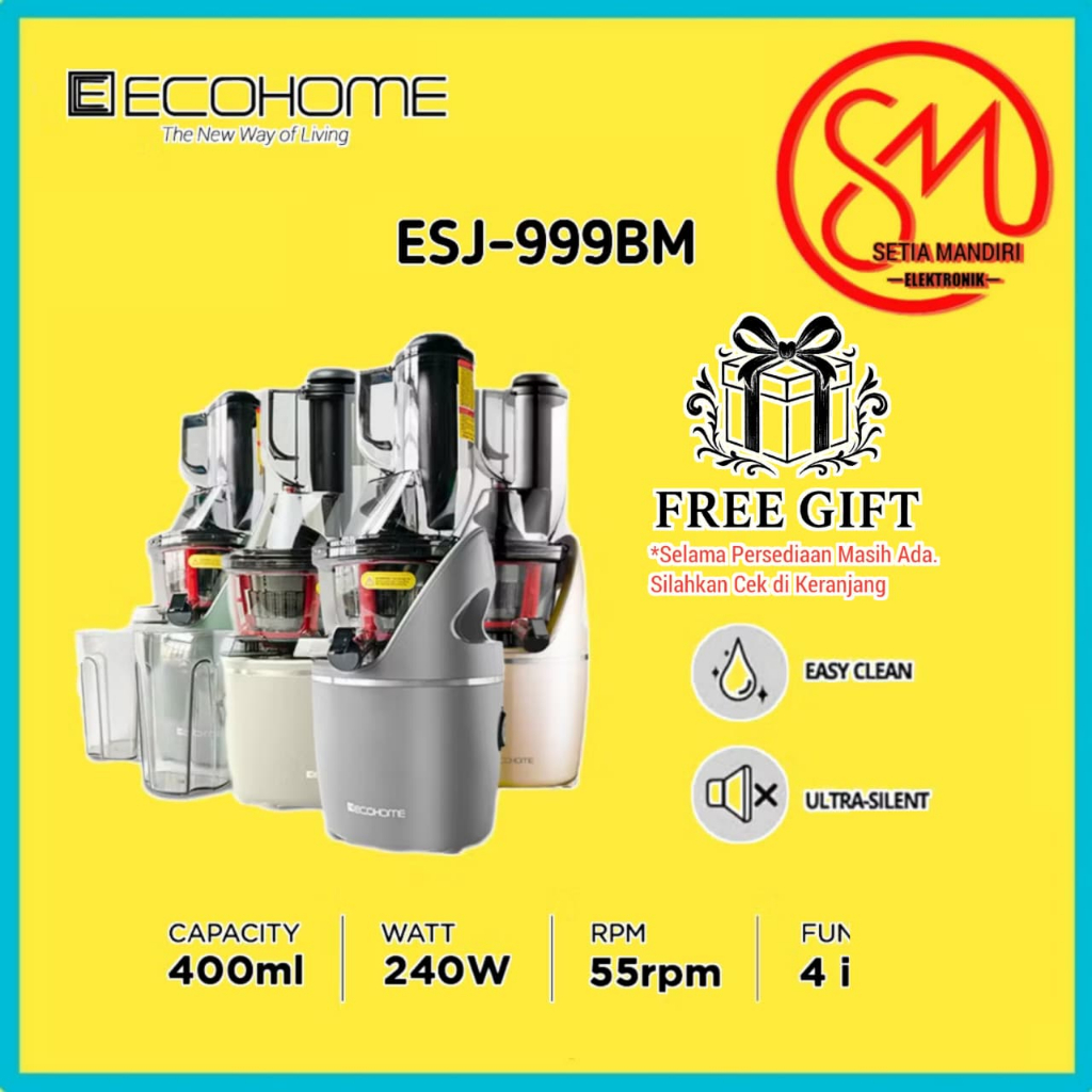 ECOHOME Slow Juicer Big Mouth ESJ999BM 55 RPM Pengekstrak Buah Low Watt Easy Clean Multifungsi SMEC