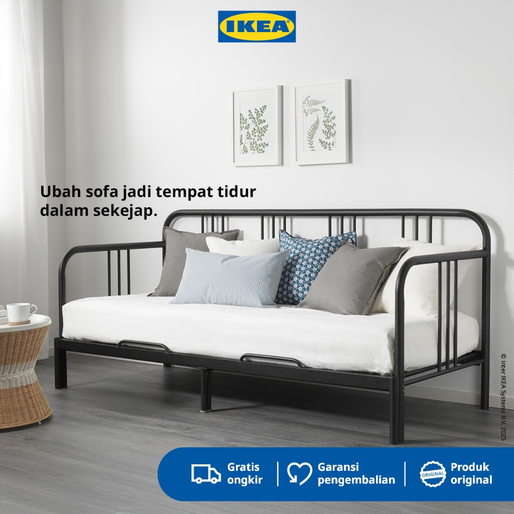 IKEA FYRESDAL Rangka Tempat Tidur / Dipan dengan AFJALL Kasur Busa Keras Putih 80x200cm