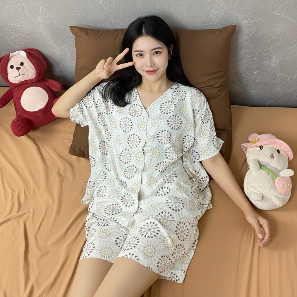 Baju Tidur Wanita Lengan Pendek Piyama Celana Pendek Setelan Tidur Hotpants Untuk Dewasa