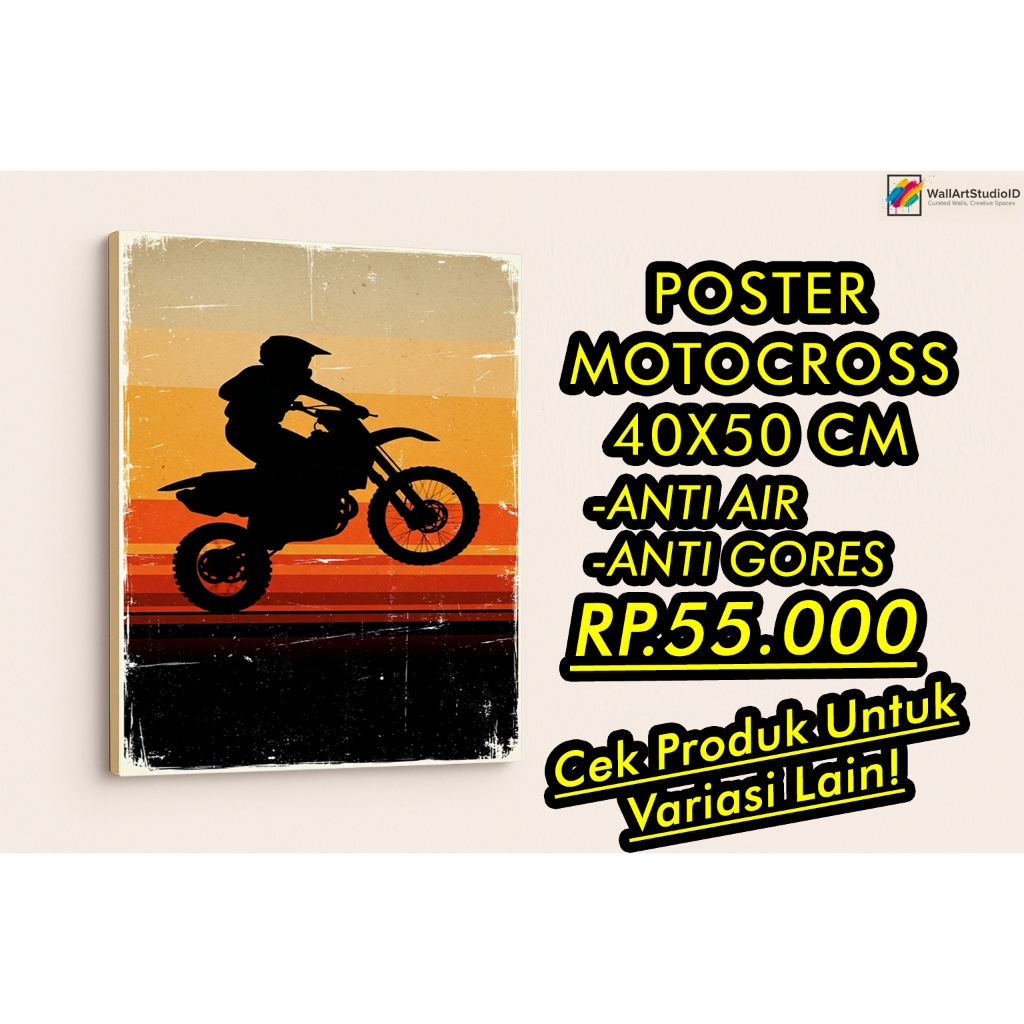 Poster Kayu MDF Motocross Vintage 40x50cm – Anti Air • Dekorasi Dinding Motor Trail