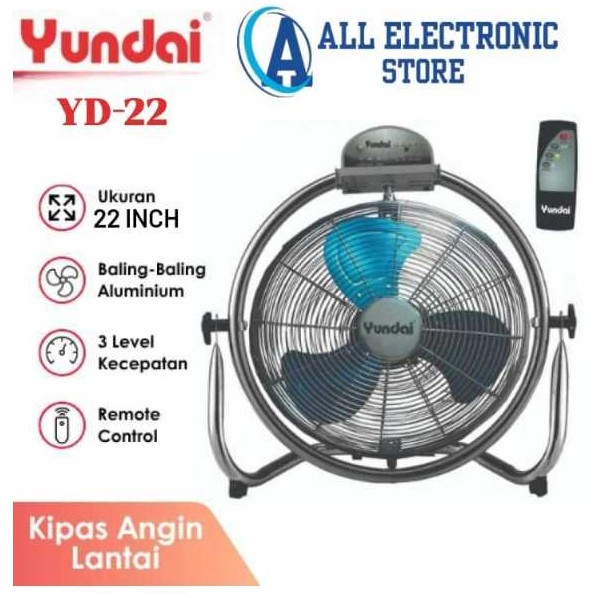 Yundai Kipas Angin Besi 22 Inch Remote Floor Fan YD-22 dengan Kontrol Box & Fungsi Wall Handling Med