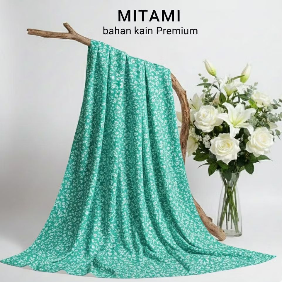 Kain Sifon Yoryu Premium Motif Bunga Kecil Crinkle Hijau Mint | Bahan Dress Blouse Rok Hijab (Per 0.