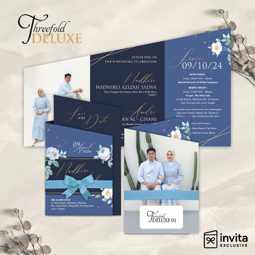 UNDANGAN PERNIKAHAN PITA THREEFOLD DELUXE  - UNDANGAN NIKAH CUSTOM MEWAH FREE FOTO - UNDANGAN NIKAH 