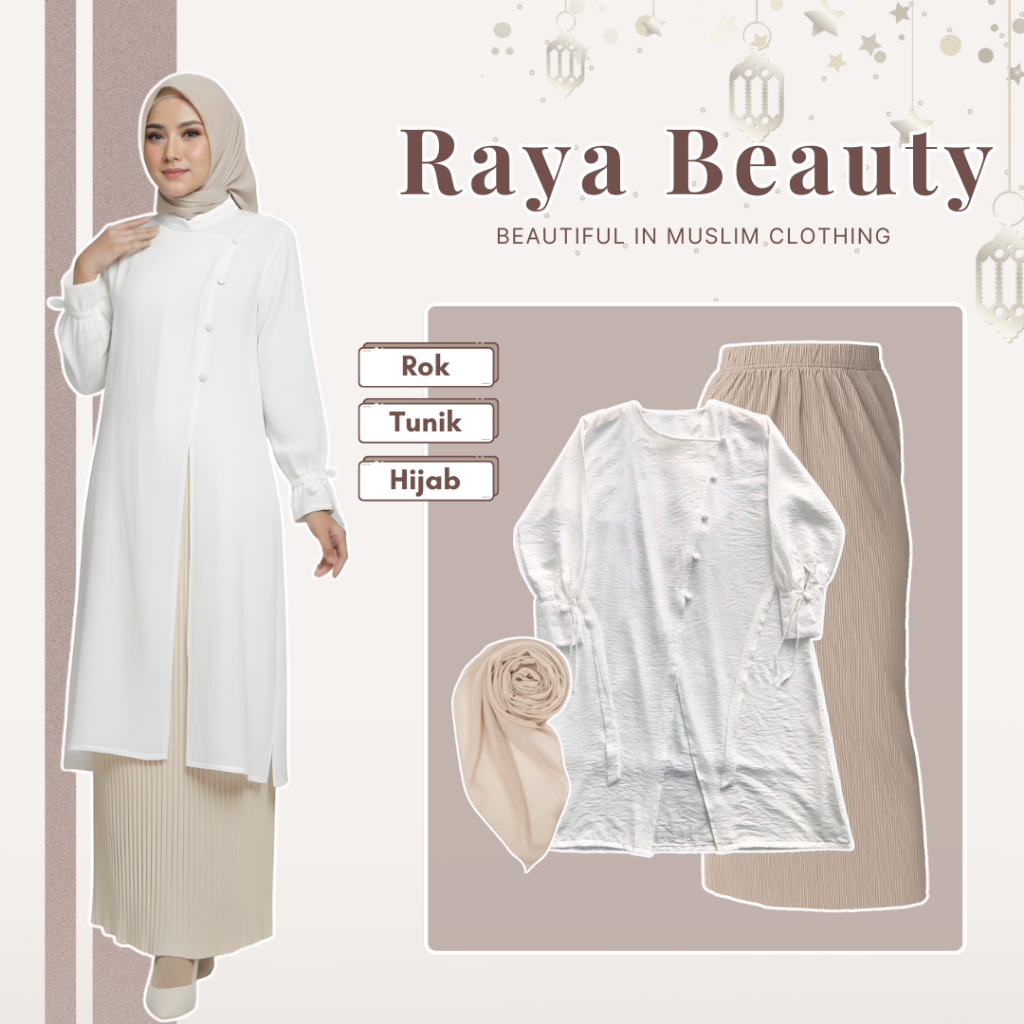 Ootd Wanita Hijab Kekinian (Rok + Tunik + Jilbab Bella Square) One Set Lebaran Terbaru Hijab - LP193