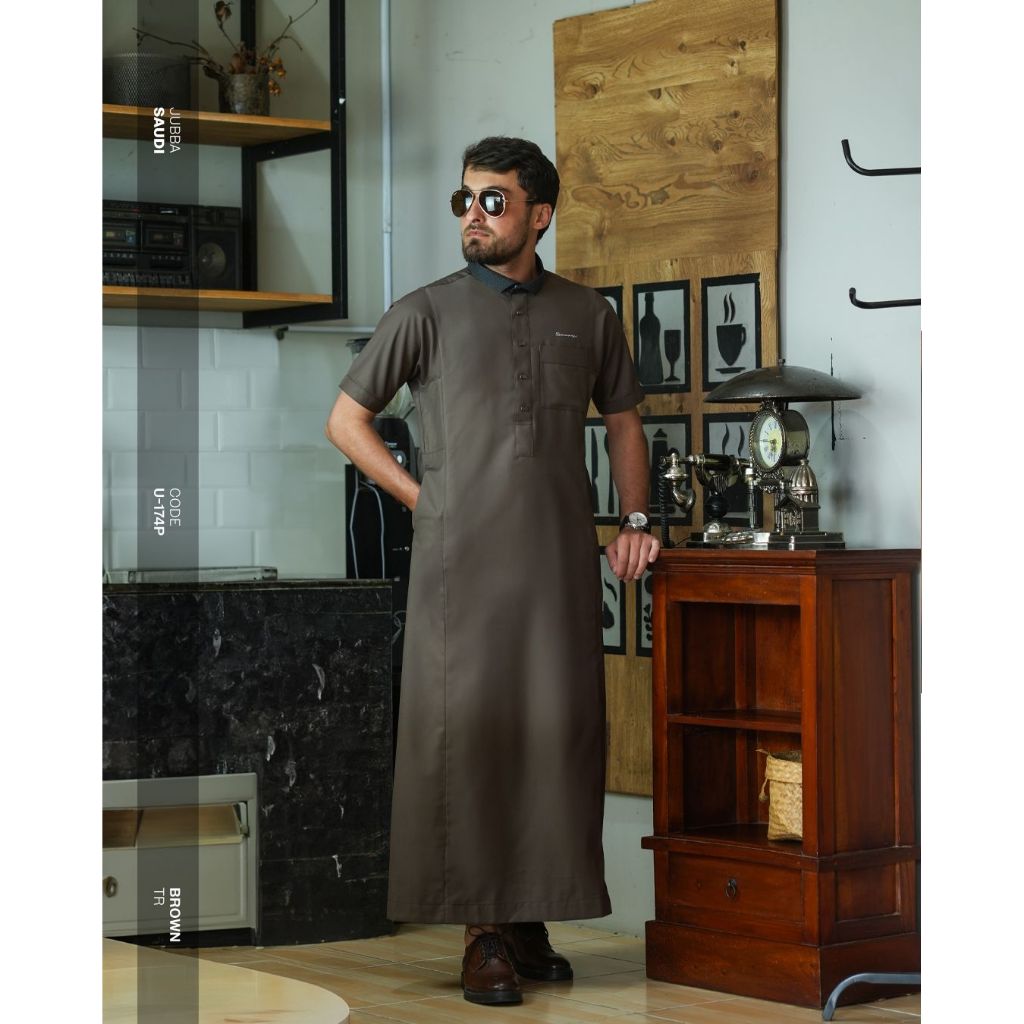 SAMASE Jubba Saudi U174P Jubba Jubah Ghamis Lengan Pendek Pakaian Pria Muslim Dewasa Dewasa Samase O