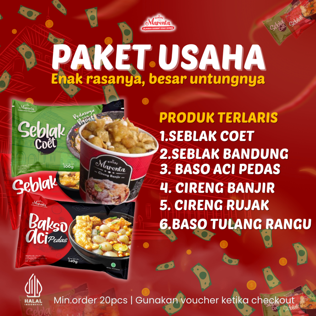 Marenta PAKET USAHA - seblak instan baso aci cireng makanan pedas gurih cemilan viral