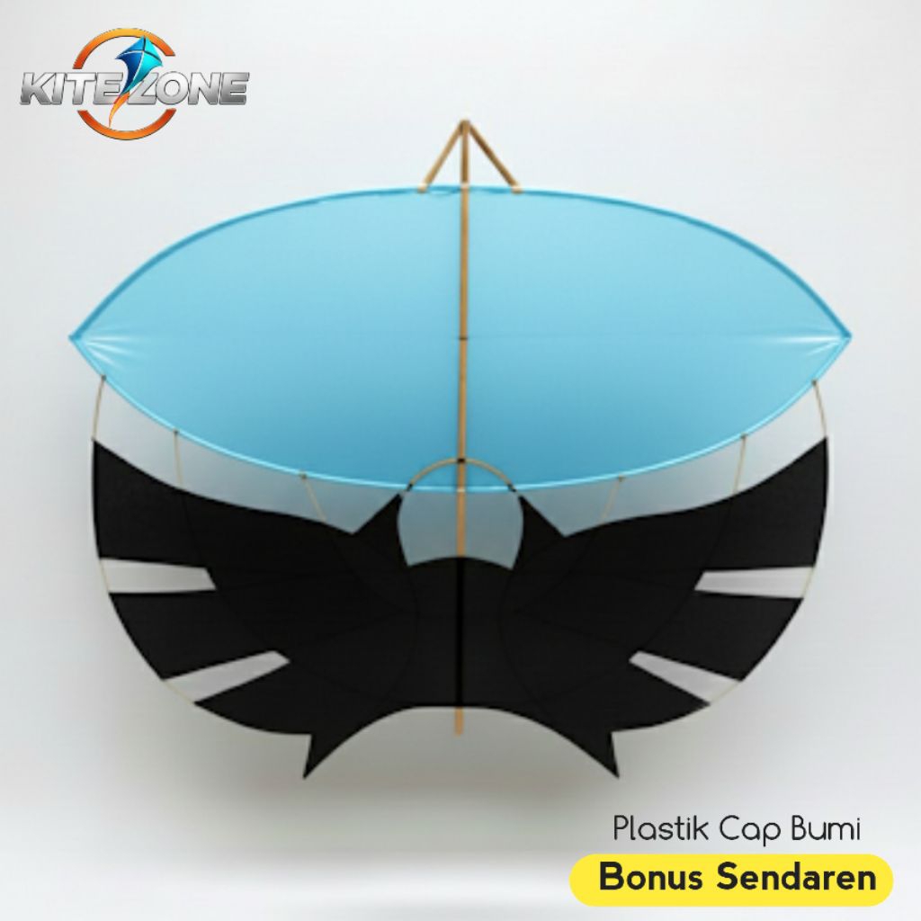 Layangan Ram Raman Empet Biru Hitam, Plastik Cap Bumi, Bonus Sendaren