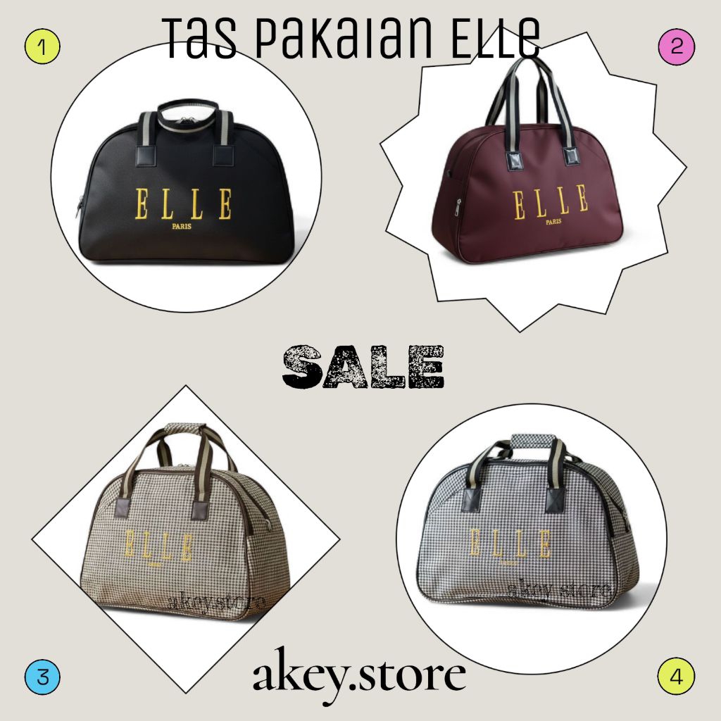 TAS PAKAIAN ELLE OVAL TRAFEL BAG ELLE polos dan motif/Tas pulang kampung