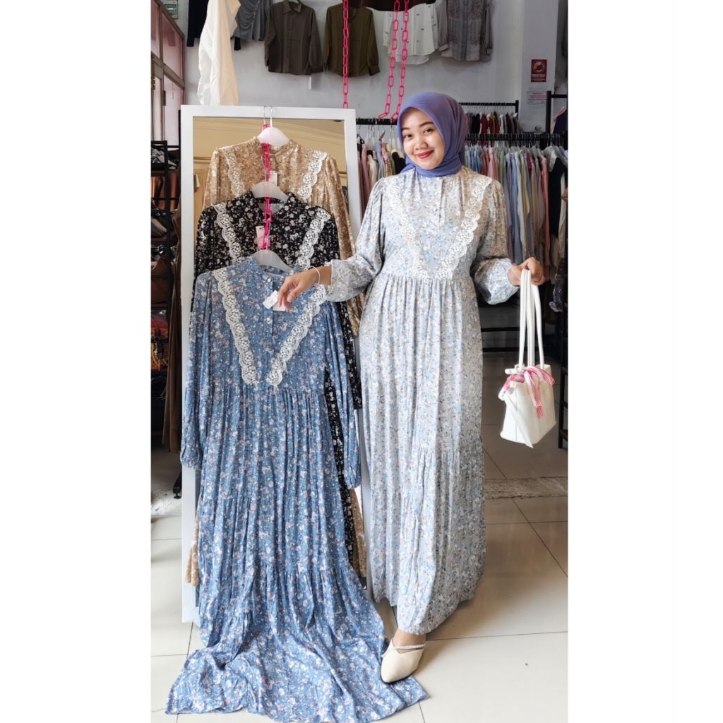 C333 gamis kaos motif bunga ainraoutfit