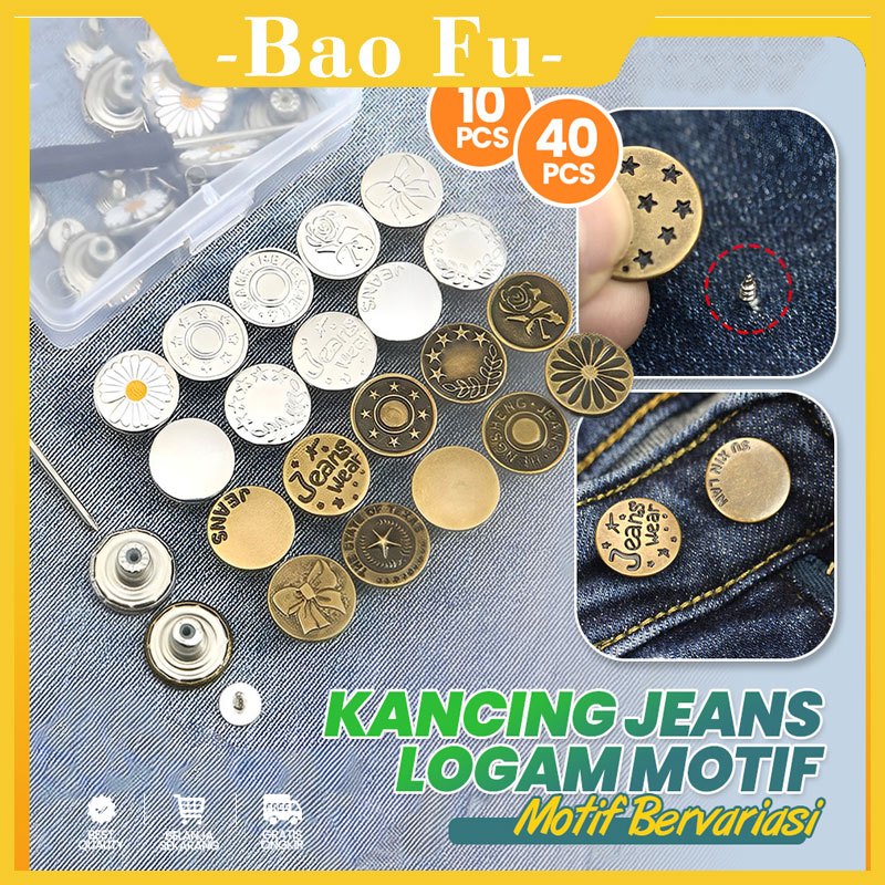 10/40 pcs - Kancing Jeans Sekrup / Kancing Baut - Pengganti Kancing Celana Rusak, Anti Karat & Kuat