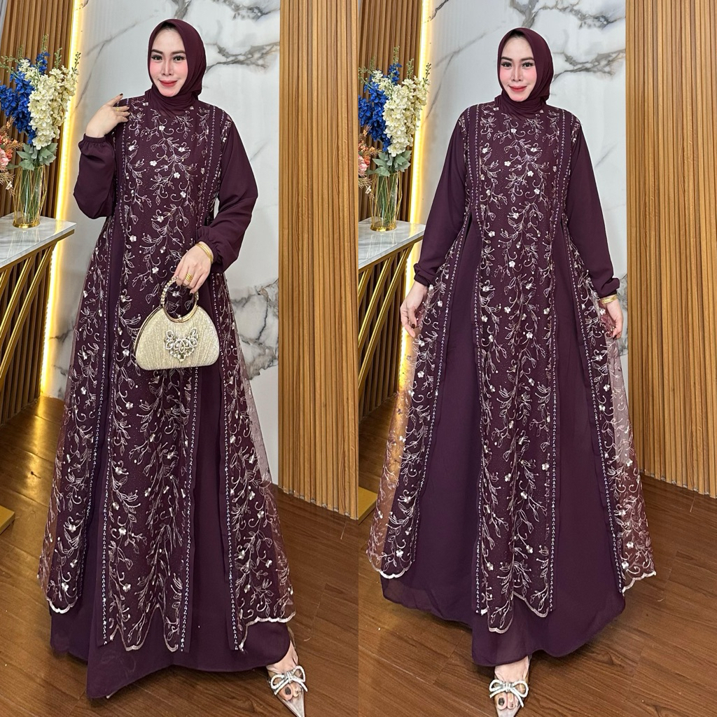 Gamis Cantik Wanita Mewah Cocok Untuk Lebaran Premium Desain Simple Gamis Cewek Casual Daily Outfit