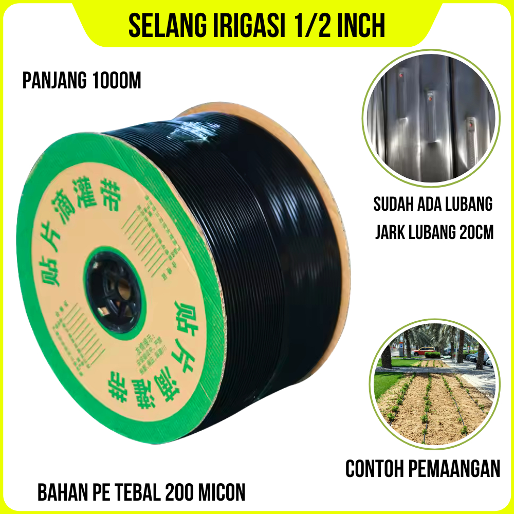 Selang Tetes Irigasi Pertanian 1/2 Inch Panjang 1000 Meter Selang Drip Irigasi 200Micron