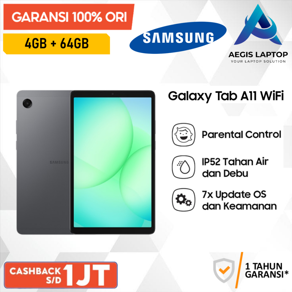 Samsung Galaxy Tab A11 4/64GB WiFi - Mediatek Helio G99 - Battery 5100mAh - Garansi Resmi