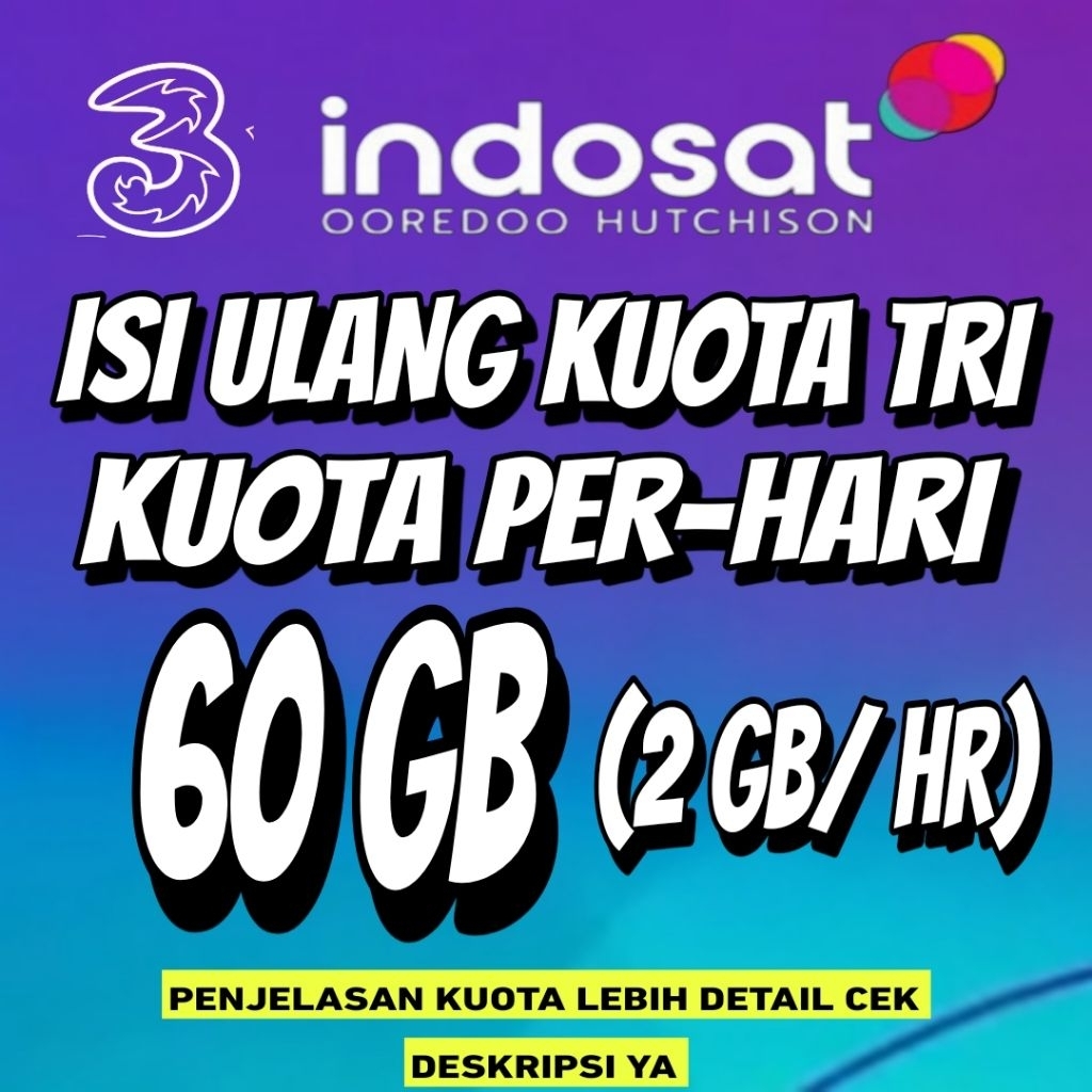 ISI ULANG KUOTA TRI HAPPY 60 GB BULANAN MURAH PROSES CFPAT