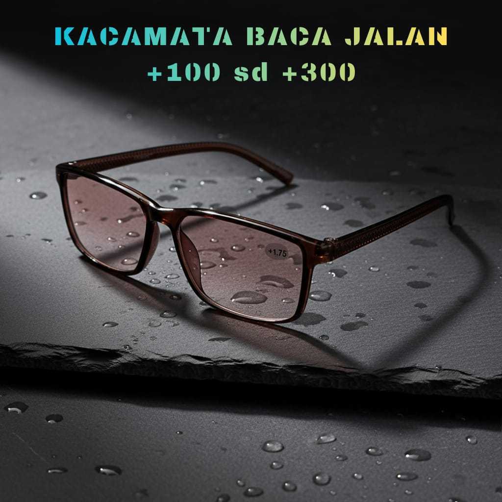 Kacamata Baca Plus 2in1 Double Focus Baca dan Jalan Lensa Warna Hitam dan Coklat Gradien Permanen Fr