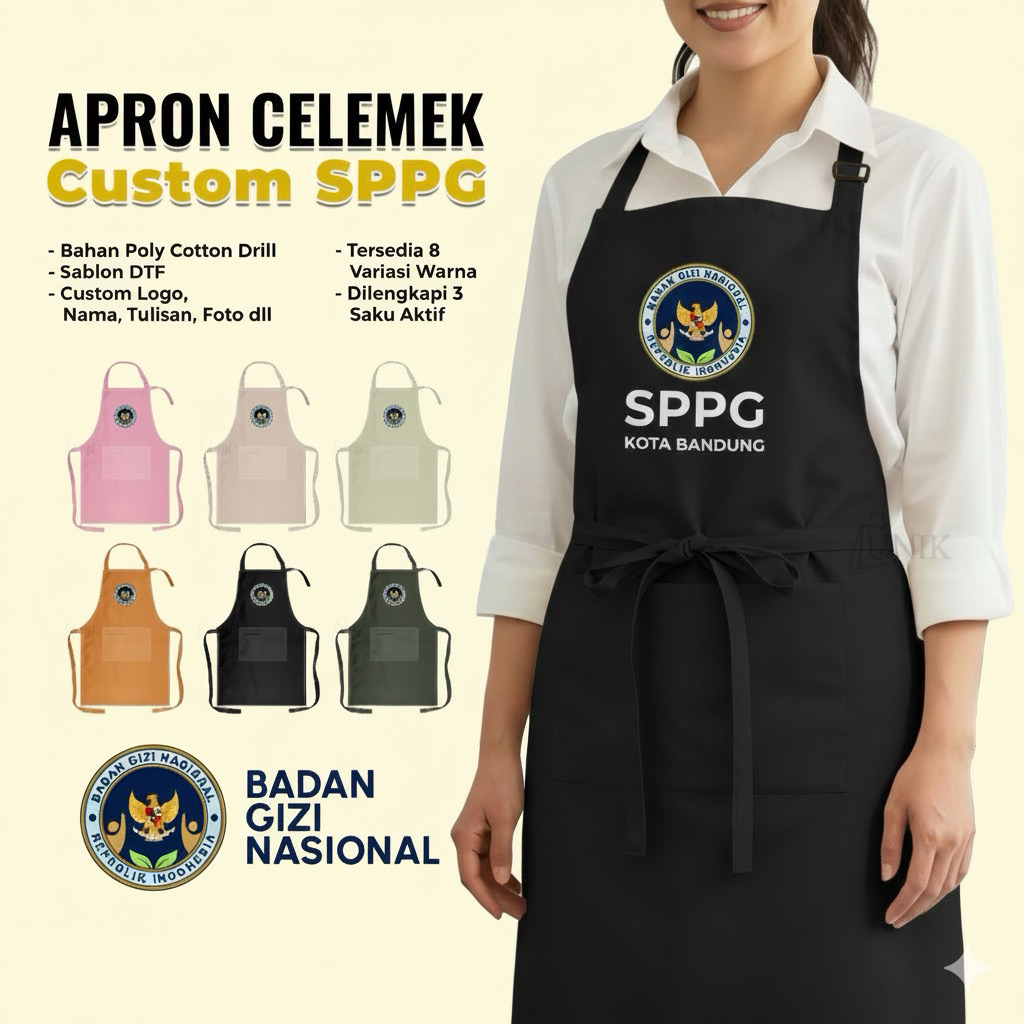 Celemek Apron Custom SPPG Badan Gizi Nasional/Celemek Custom Seragam Satuan SPPG