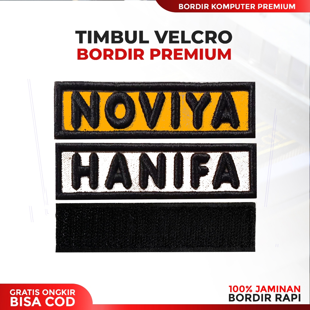 Bordir Nama Timbul Berperekat Velcro Kualitas Premium