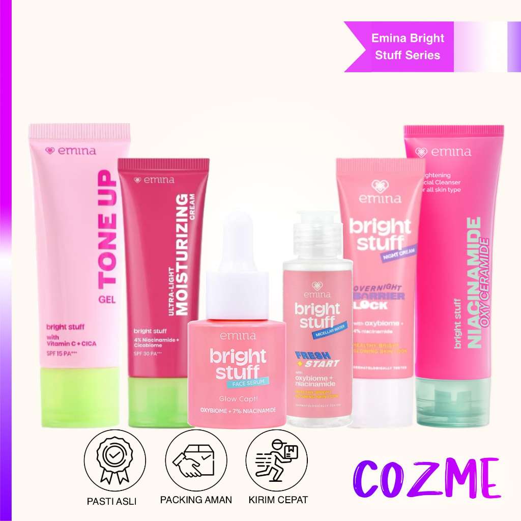 EMINA Bright Stuff Series Tone Up Night Cream Toner Micellar Water Moisturizer Face Wash Scrub Serum