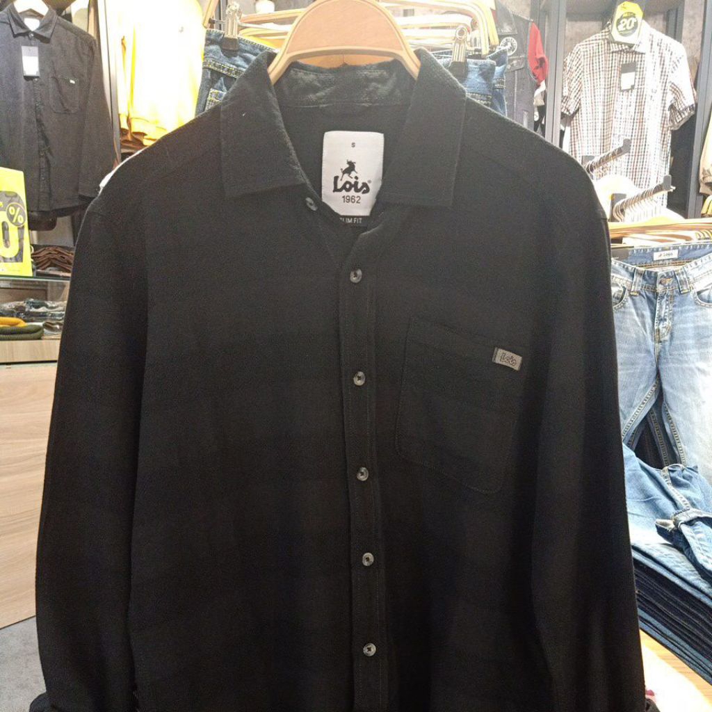 kemeja lois lengan panjang Hitam(602)