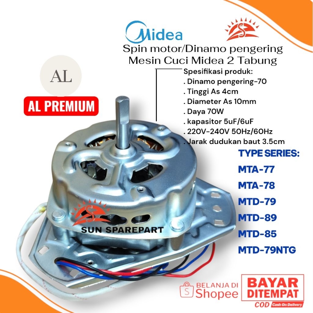 Dinamo pengering Midea AL wire Mesin cuci 2 Tabung pemasangan type MTD-79NTG MTD-85 MTD-89