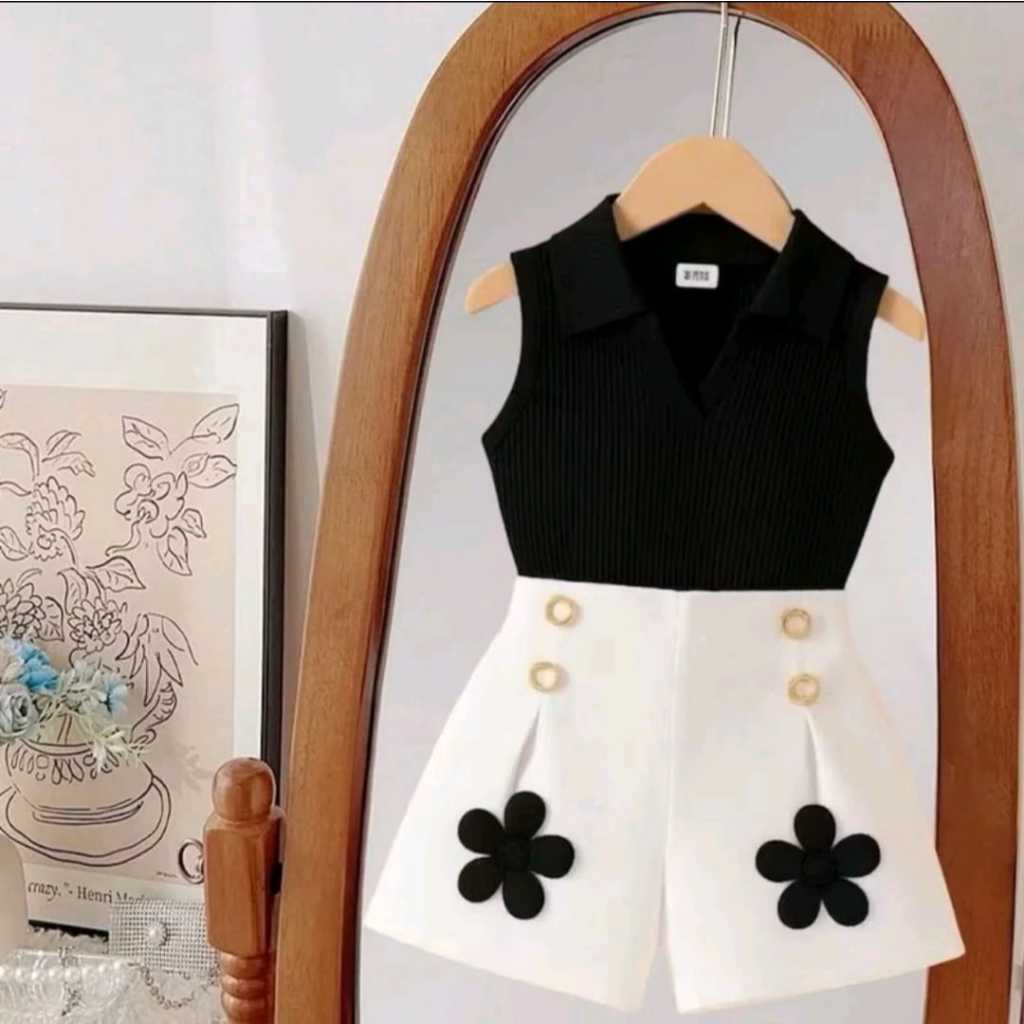 Baju anak motif bunga lucu one set lekbong knit terbaru 1-6 tahun