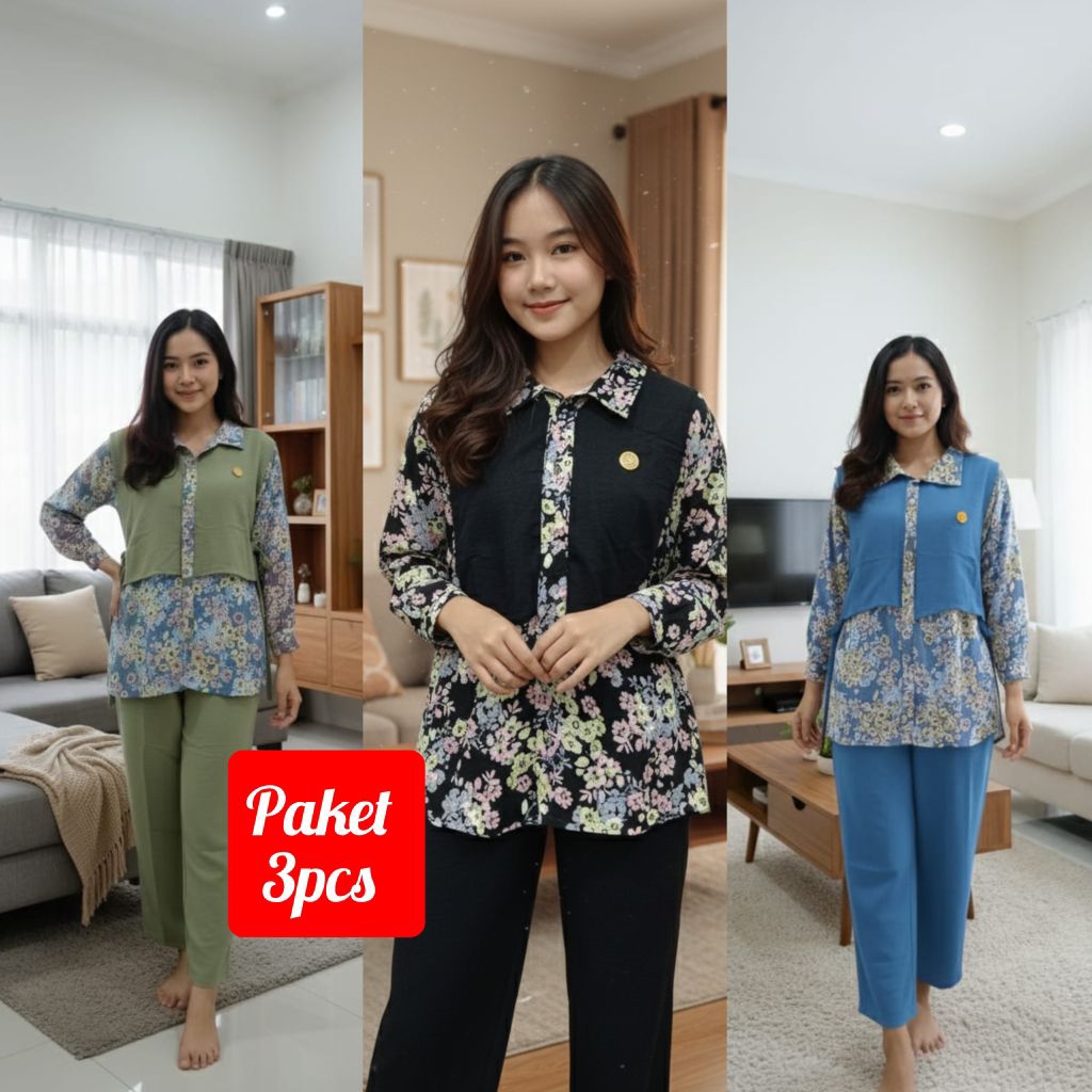 cuci gudang paket hemat 3pcs setelan celana,gamis,set rok,midi, setelan celana wanita dewasa busui b