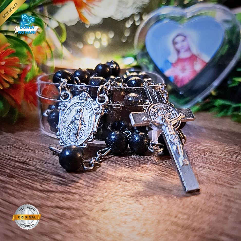 Rosario Kawat Kayu Hitam Box LV Putih Original / Rosario Kawat