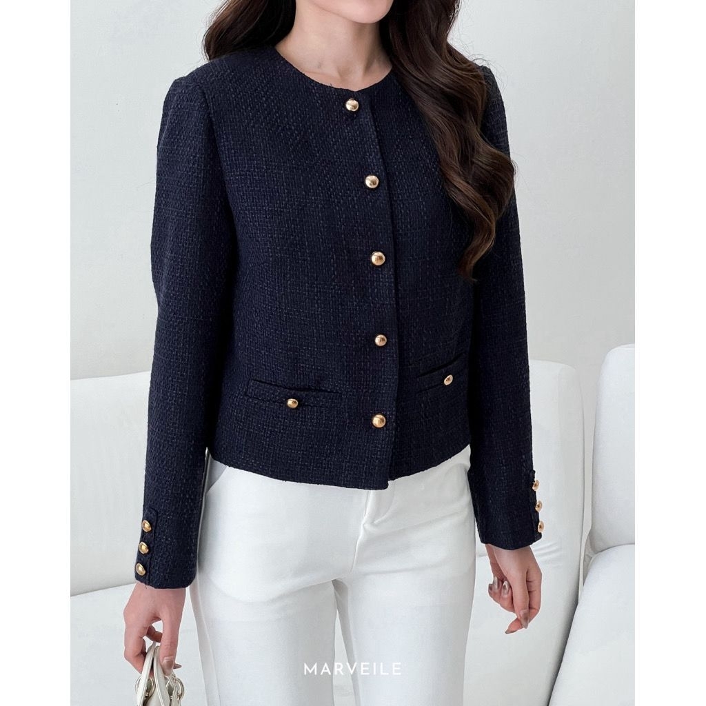 NEW uri Tweed Blazer - Navy Korea Blazer