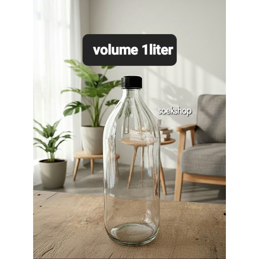 BOTOL KACA APEL 1LITER, BOTOL BENSIN 1LITER, TUTUP ULIR