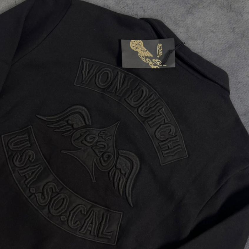 Half Zipper Polo Klasik Von Dutch Hitam Full Bordir All Black Original Store 100%