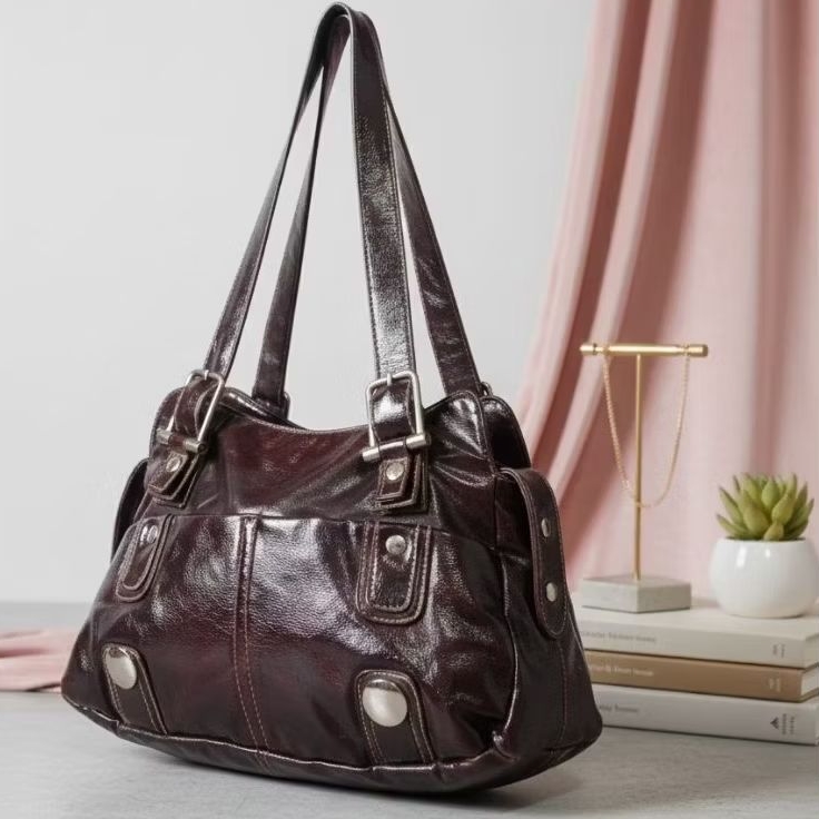 Tas Wanita EMRO – Shoulder Bag Kulit Coklat Maroon Elegan | Preloved Kondisi Bagus | Kompartemen Len