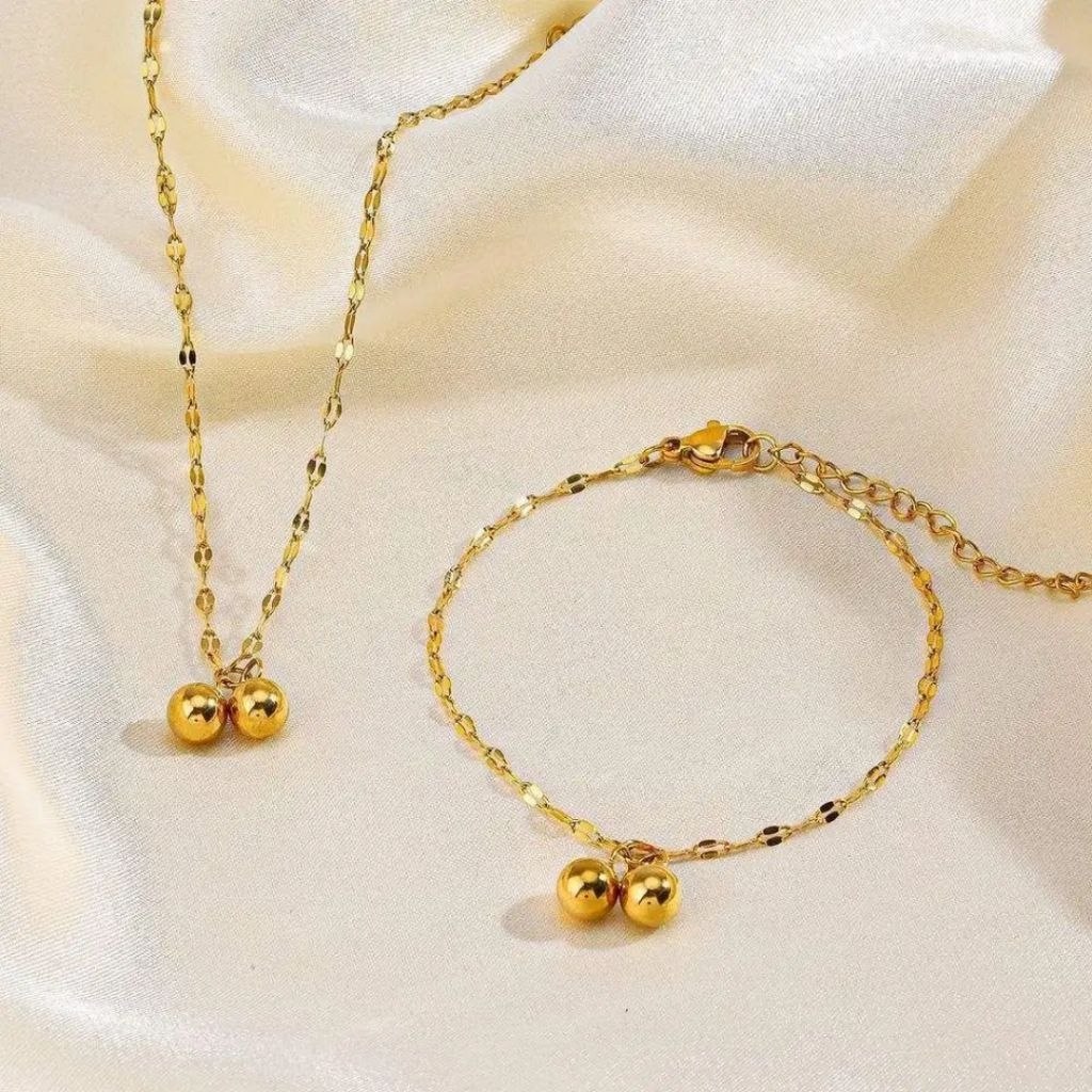 GOLD KALUNG 2BOBA SET GELANG 2BOBA TITANIUM ANTI KARAT