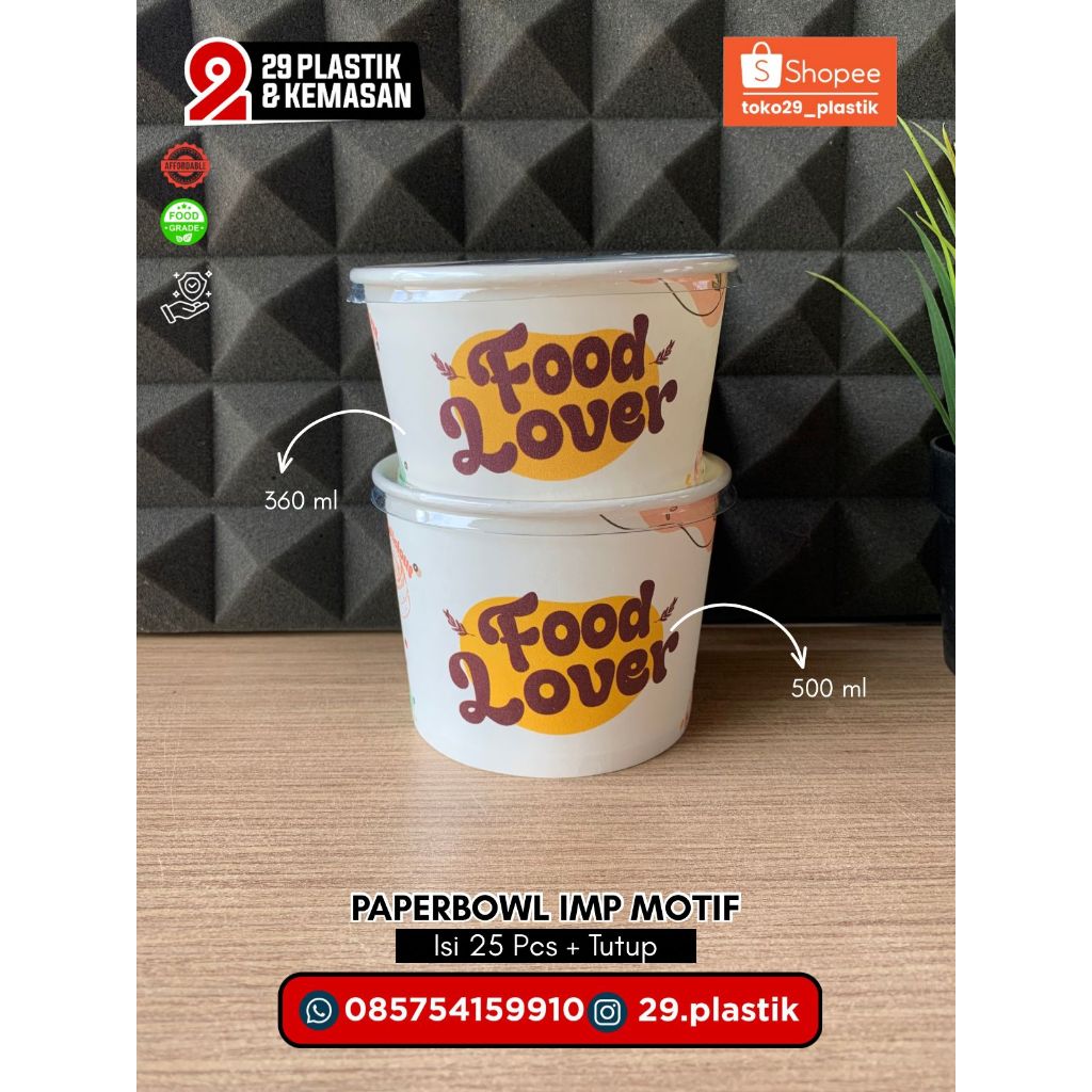 Paper Bowl Motif 360/500ml + Tutup / Mangkok Rice Bowl Motif 360/500 ML