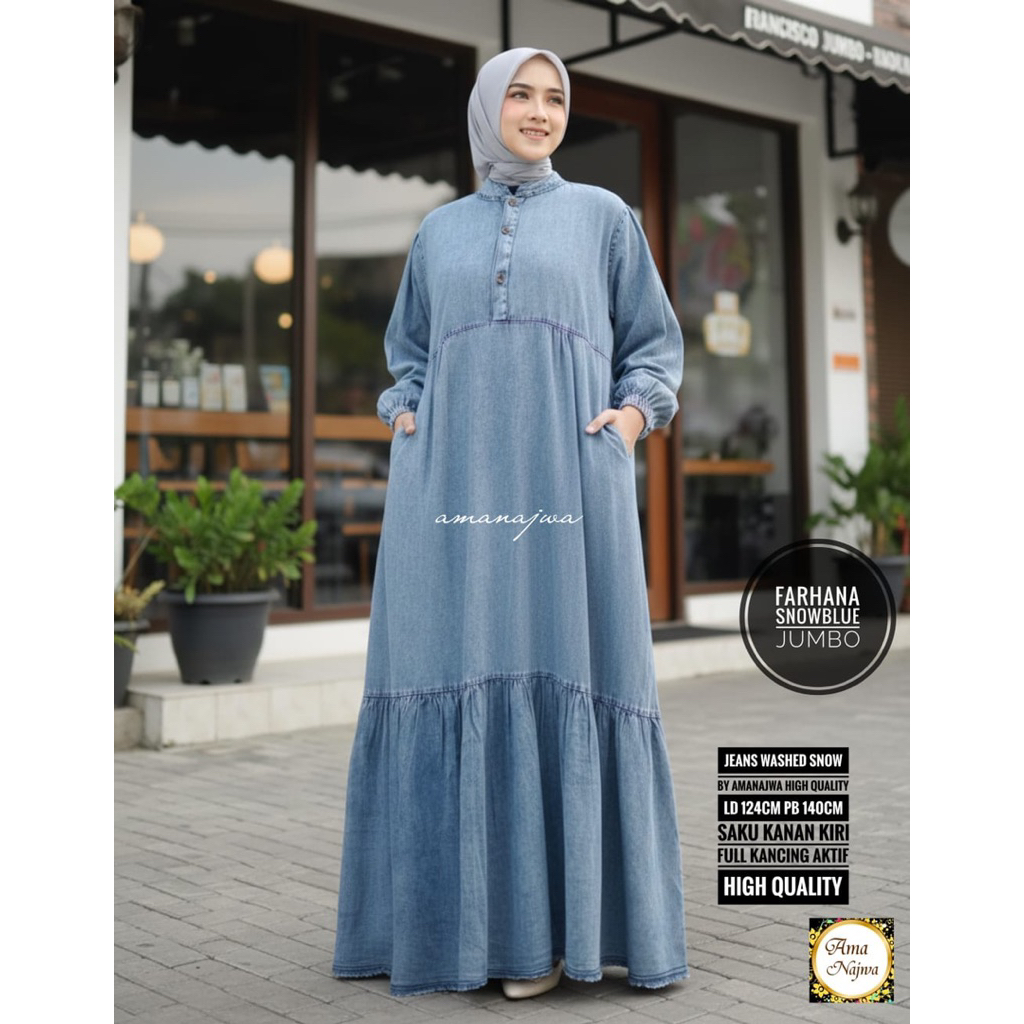 GAMIS JEANS JINS JUMBO SUJU SIZE BESAR WANITA DEWASA || GAMIS DRESS BUSUI UKURAN JUMBO BAHAN JEANS W